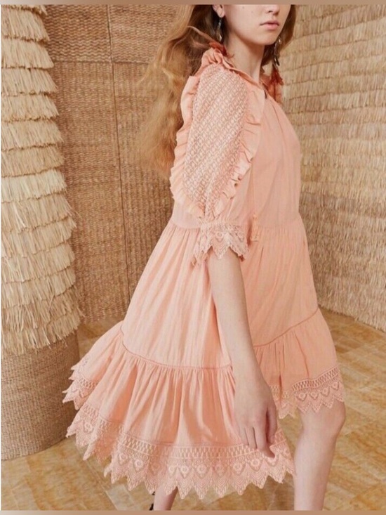 Ulla Johnson Dresses & Skirts - Ulla Johnson Peach Crochet-Trim Tiered Mini Dress